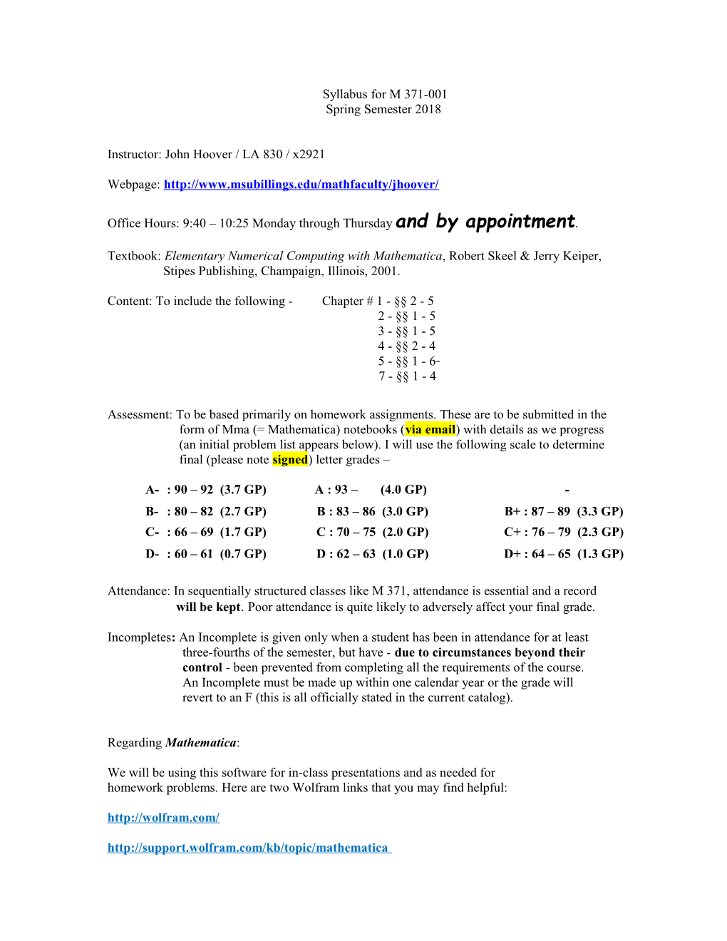 Syllabus for Math 371-01