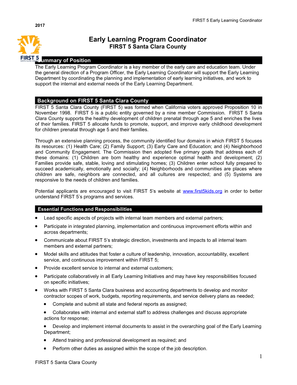 Early Learning Program Coordinator