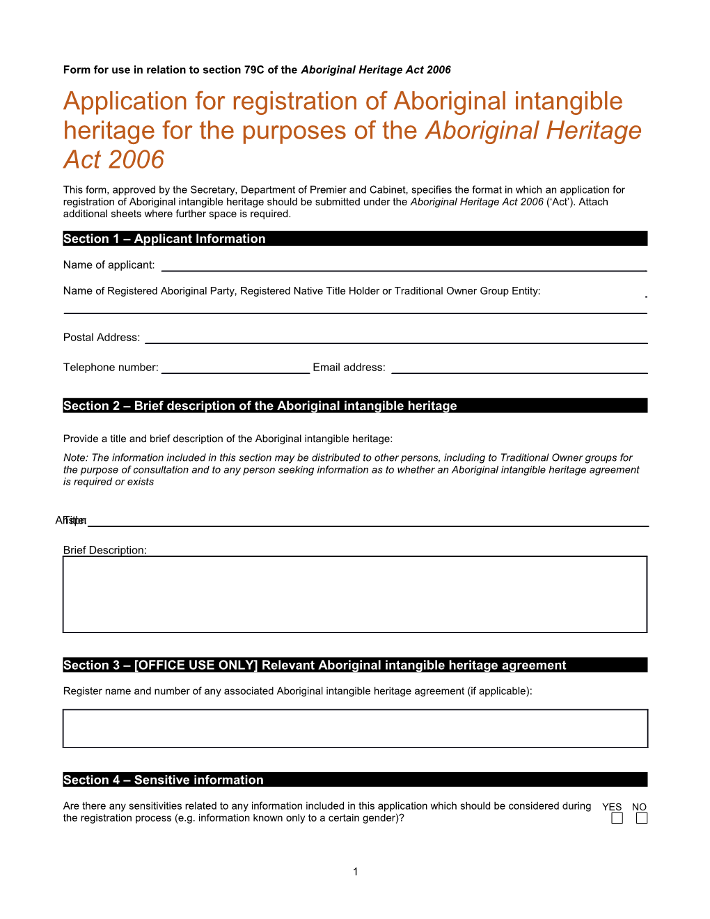 Form for Use in Relation to Section 79C of the Aboriginal Heritage Act 2006