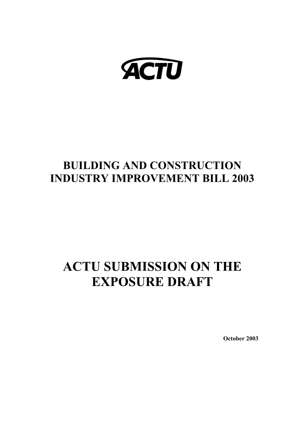 Building and Construction Industry Improvement Bill 2003