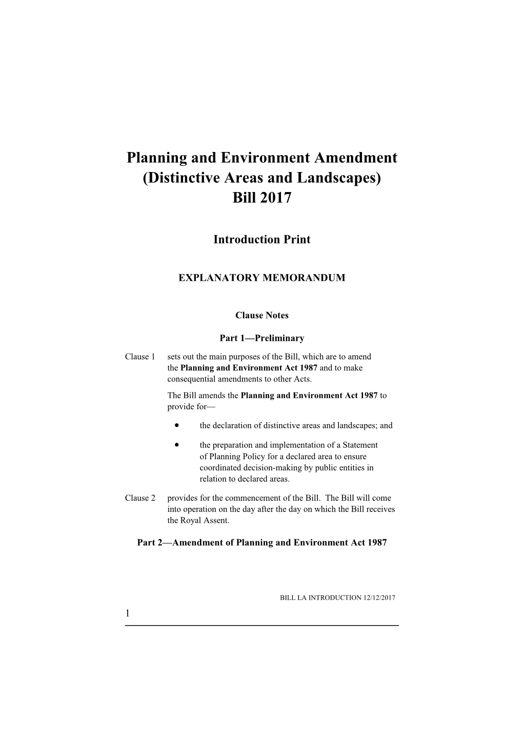 Planning and Environment Amendment (Distinctive Areas and Landscapes) Bill 2017