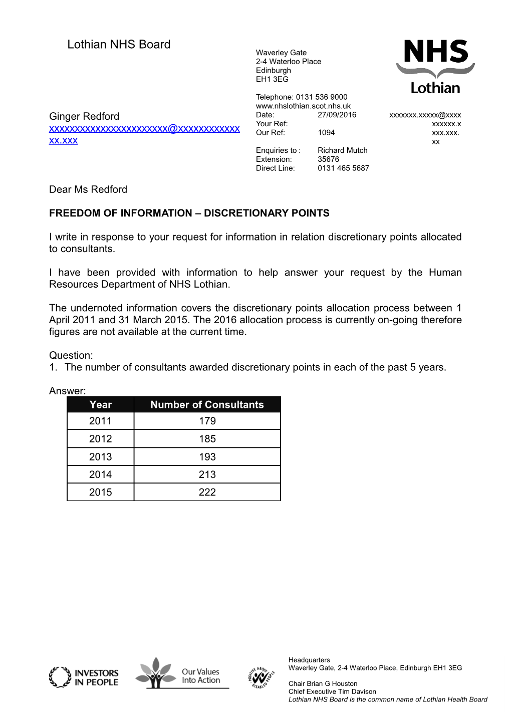 NHS Lothian Headed Paper