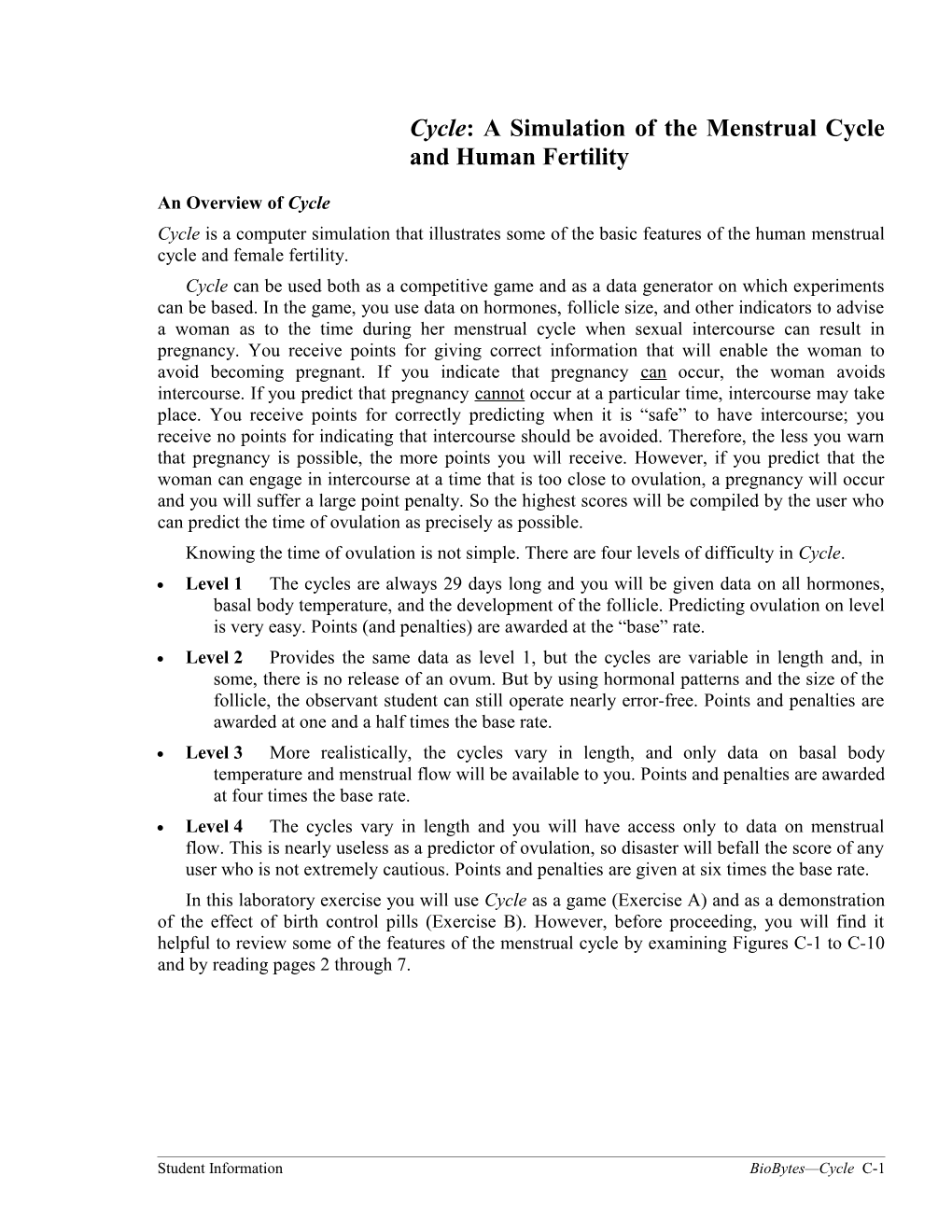 Name CYCLE Worksheet