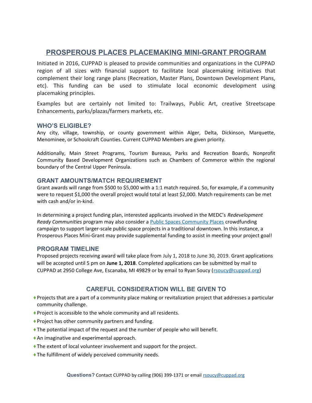 Prosperous Places Placemaking Mini-Grant Program