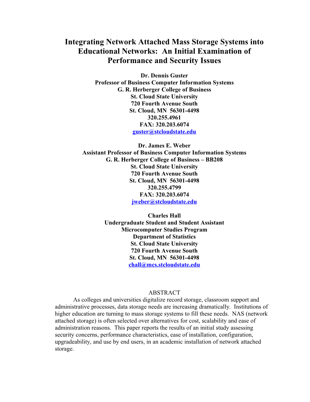 Integrating Network Attached Mass Storage Systems Into Educational Networks: Performance