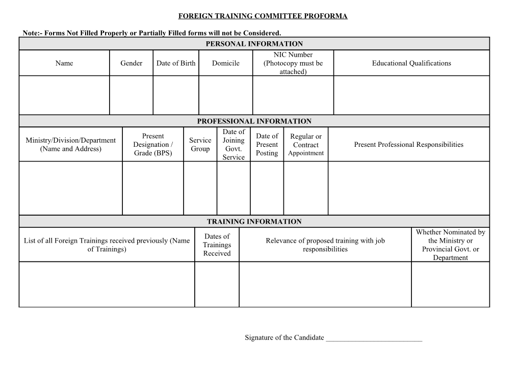 Foreign Training Committee Proforma