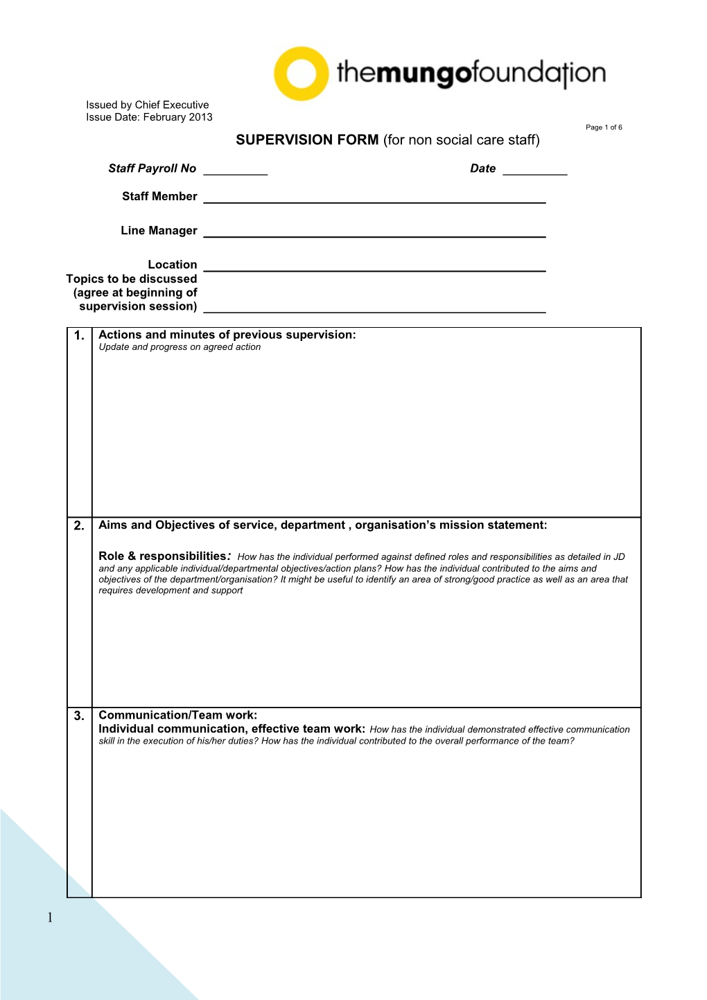 SUPERVISION FORM (For Non Social Care Staff)