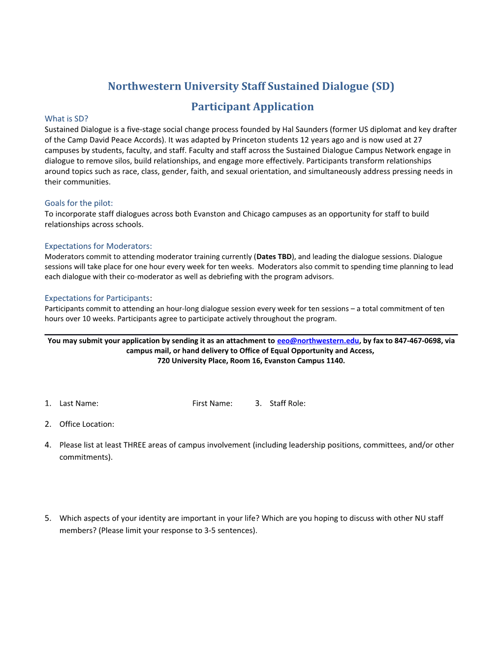 Northwestern University Staff Sustained Dialogue (SD)