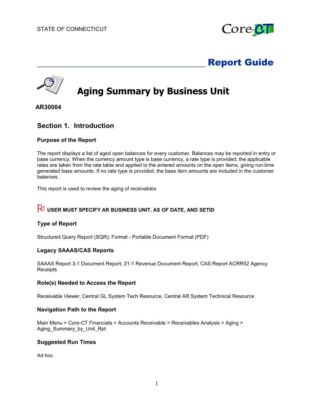Aging Summary by Business Unit (AR30004)