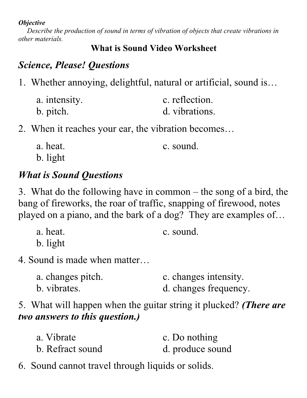 What Is Sound Video Worksheet