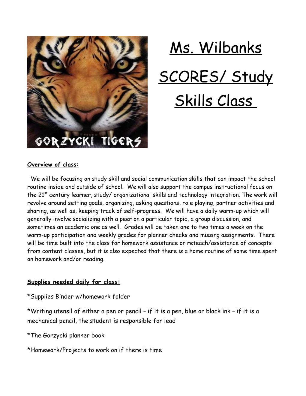 SCORES/ Study Skills Class