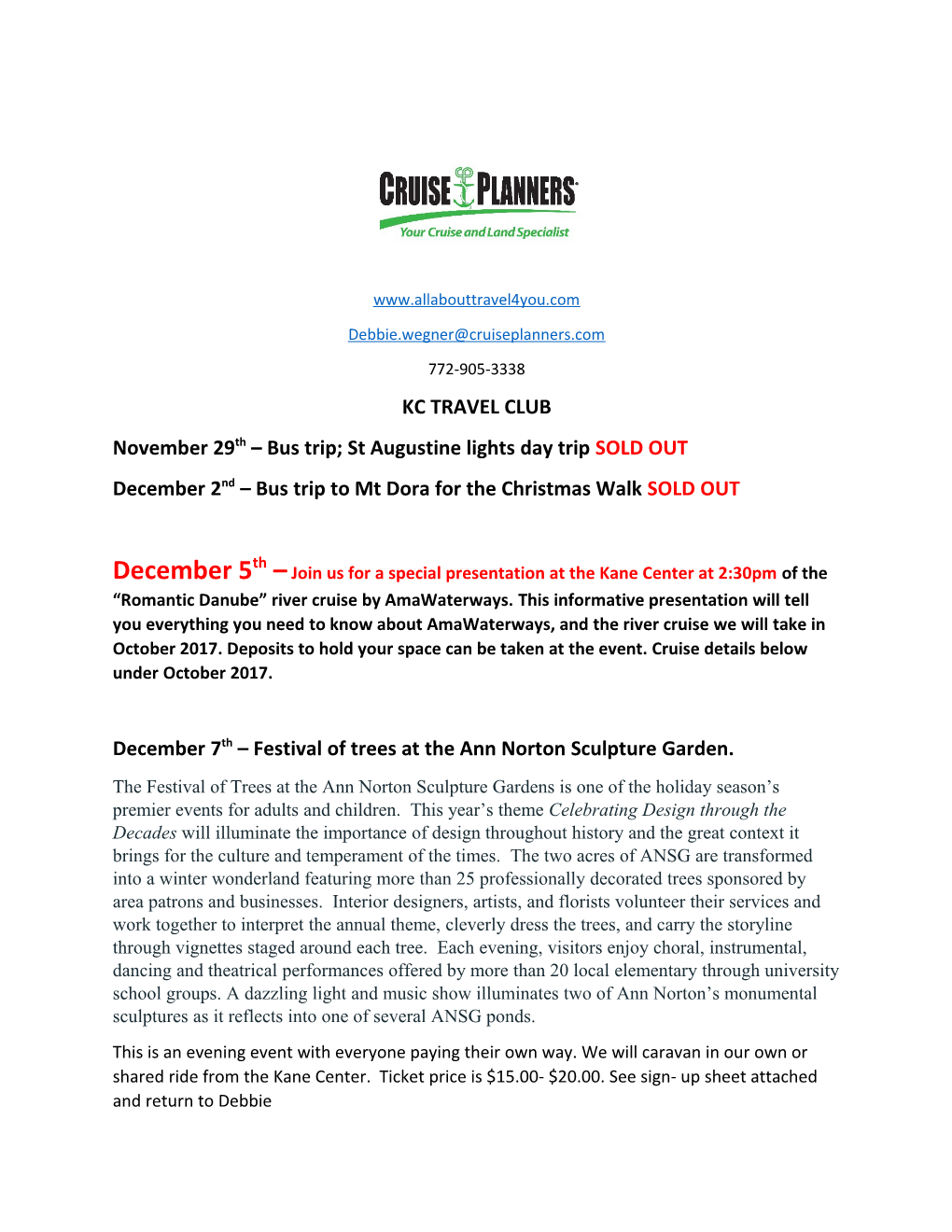 November 29Th Bus Trip; St Augustine Lights Day Trip SOLD OUT