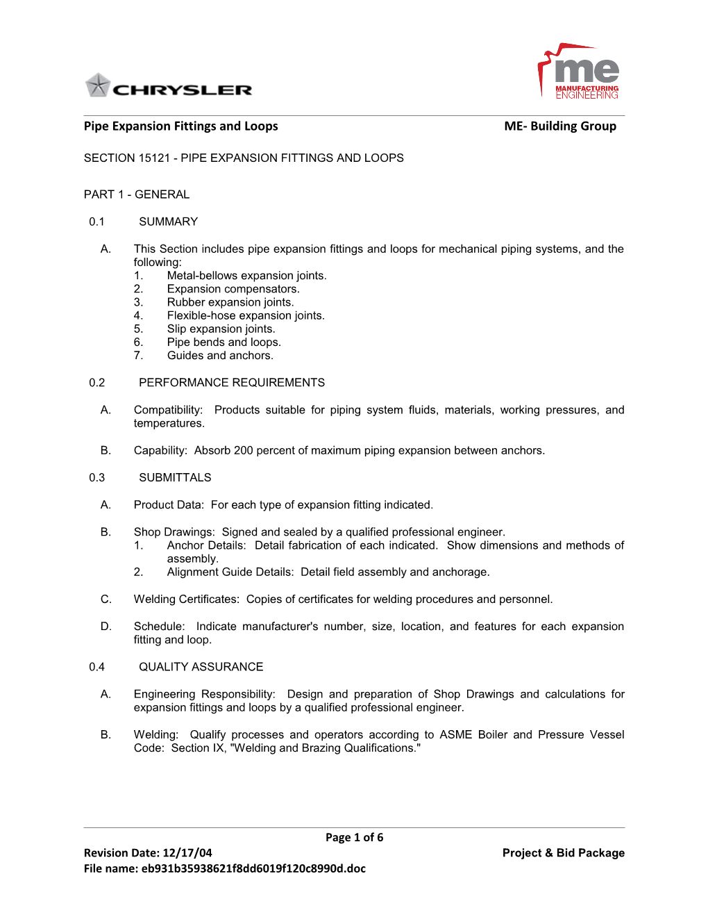 Pipe Expansion Fittings and Loops ME- Building Group