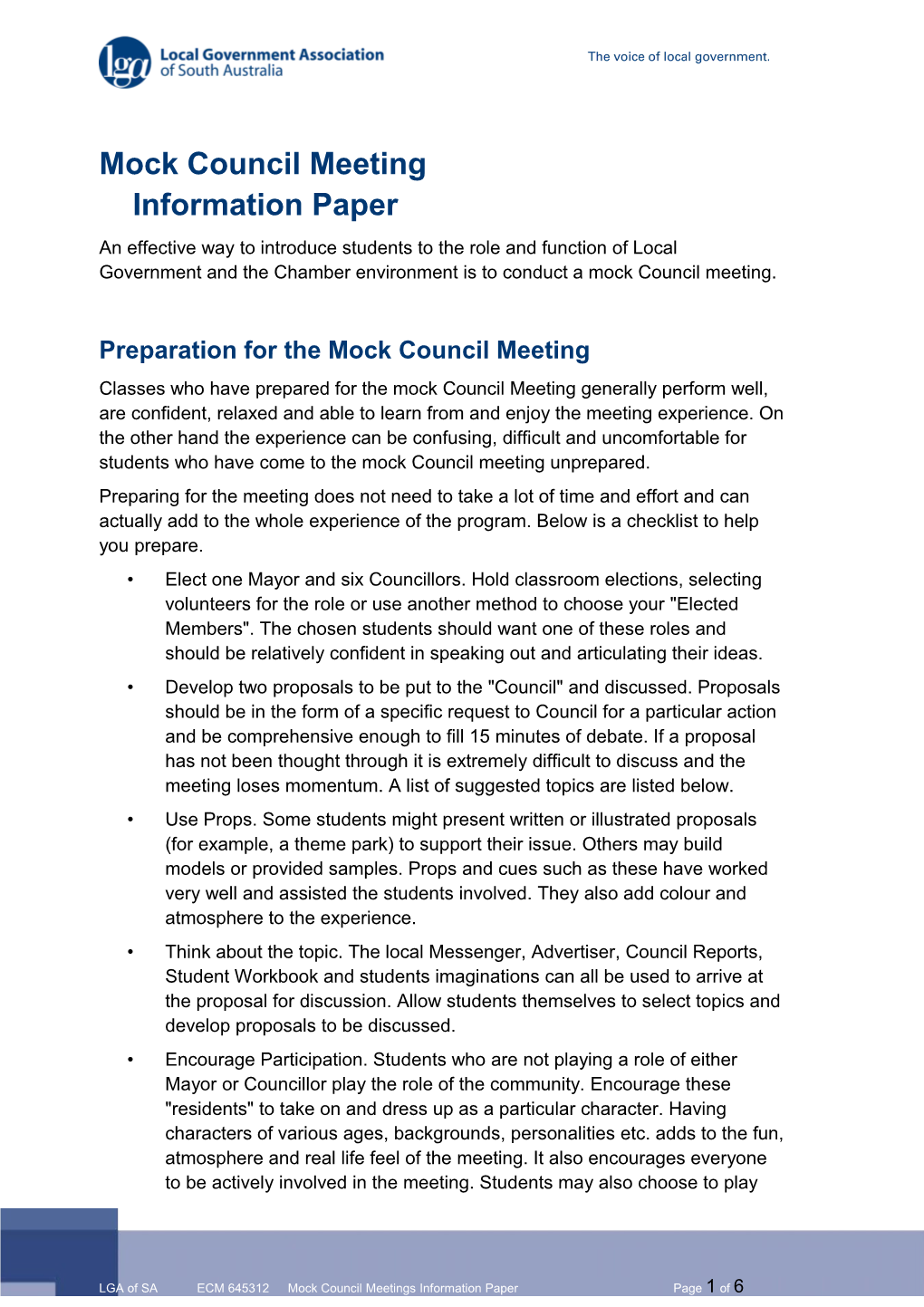 Mock Council Meetinginformation Paper