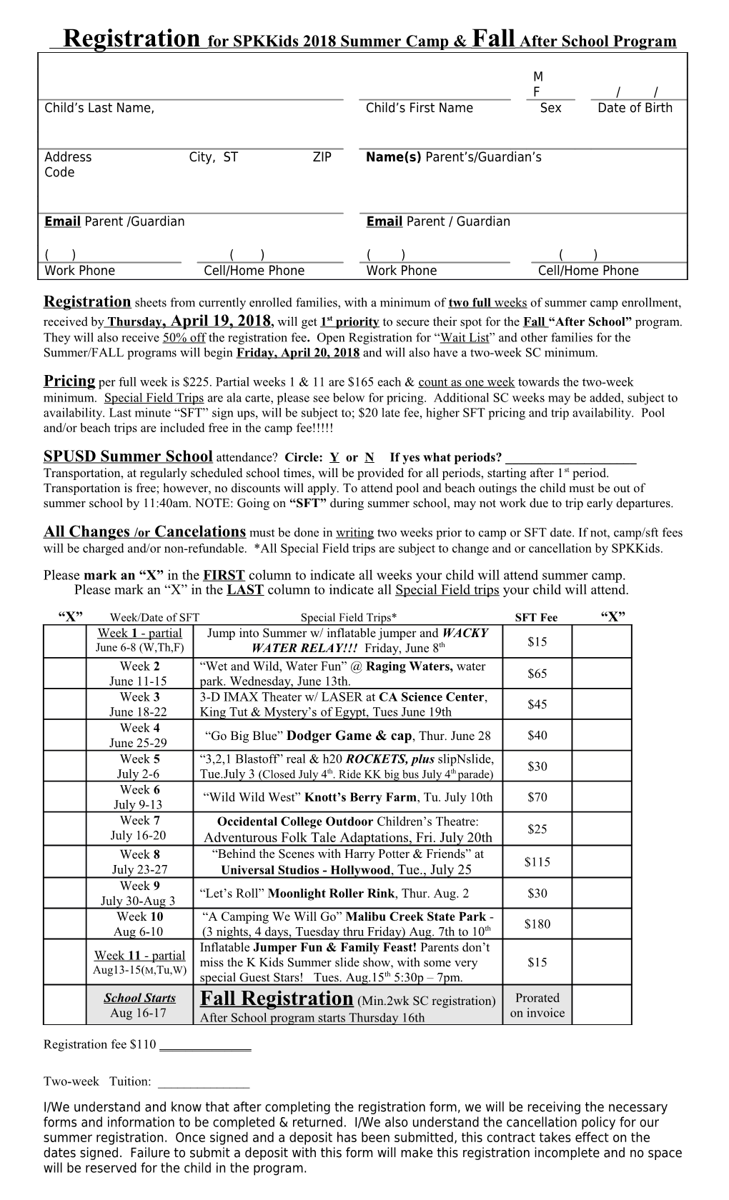 Please Circle One: K to 8Th Grade OR Pre-School (2 1/2Yrs to 5Yrs)