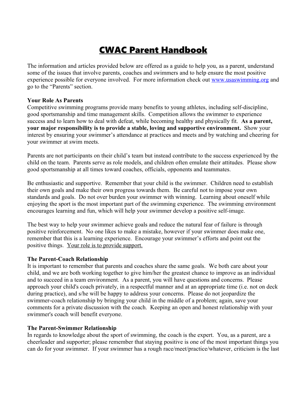 CWAC Parent Handbook