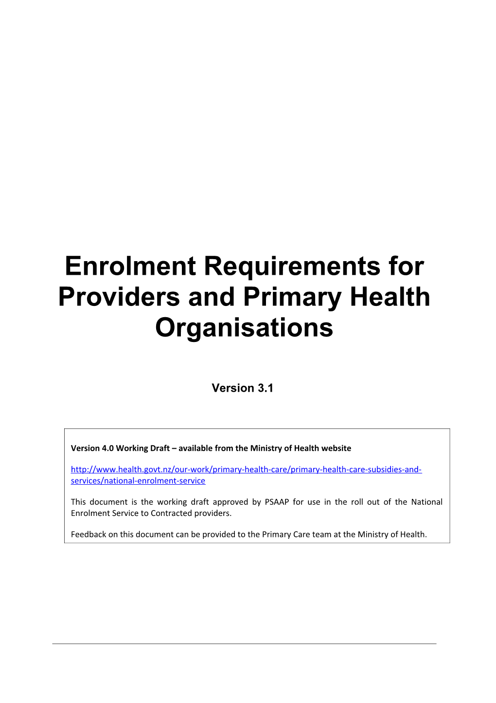 Enrolment Requirements for Providers and Primary Health Organisations