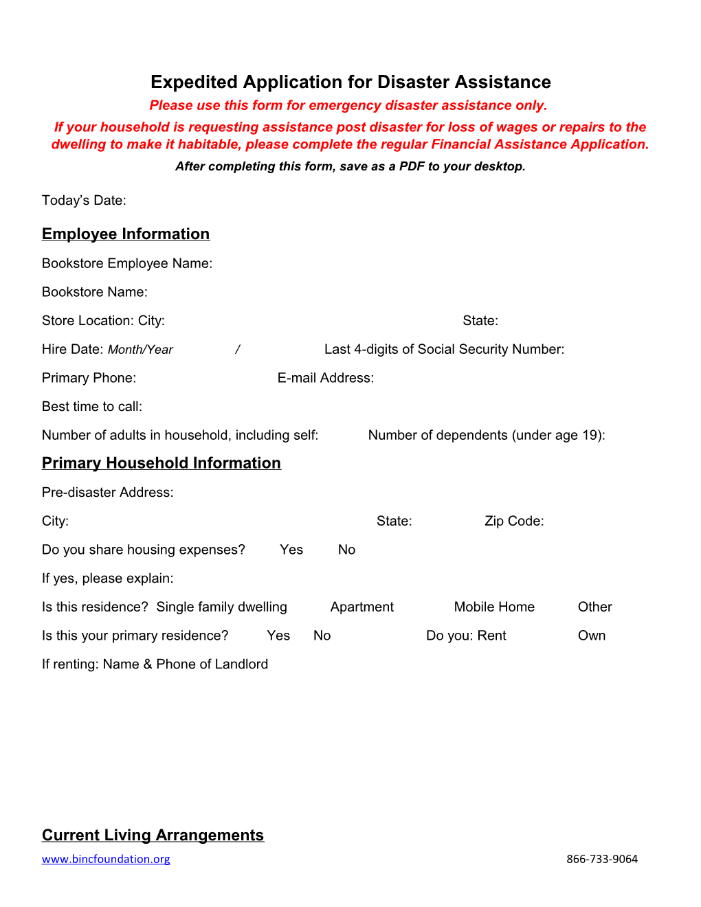 Expedited Application for Disaster Assistance
