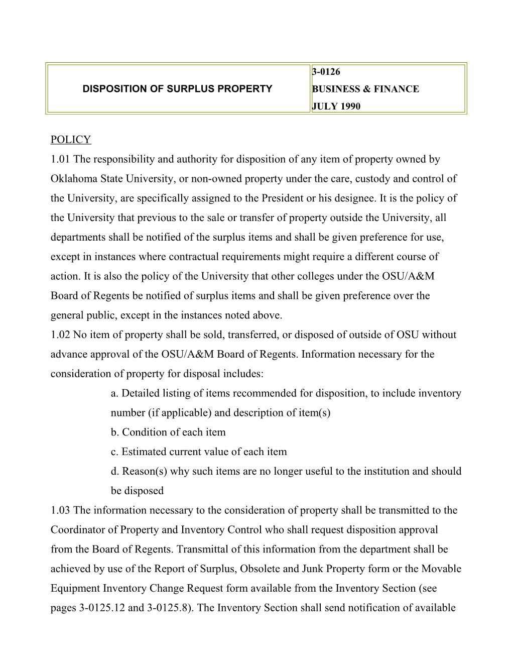 Disposition of Surplus Property