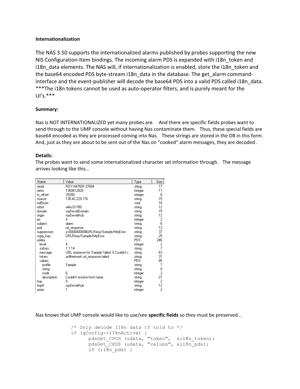 The NAS 3.50 Supports the Internationalized Alarms Published by Probes Supporting the New