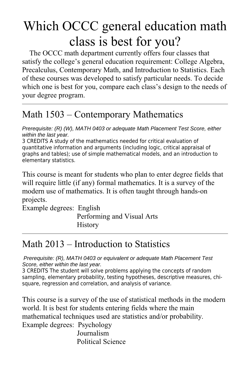 Which General Education Math Class Is Best for You