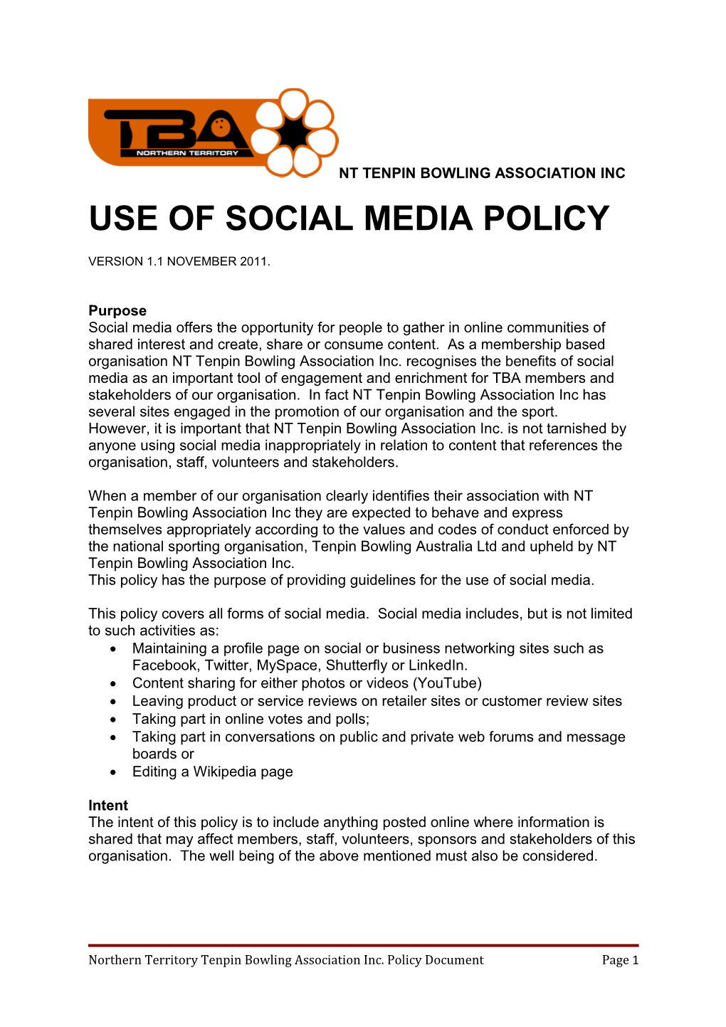 Use of Social Media Policy