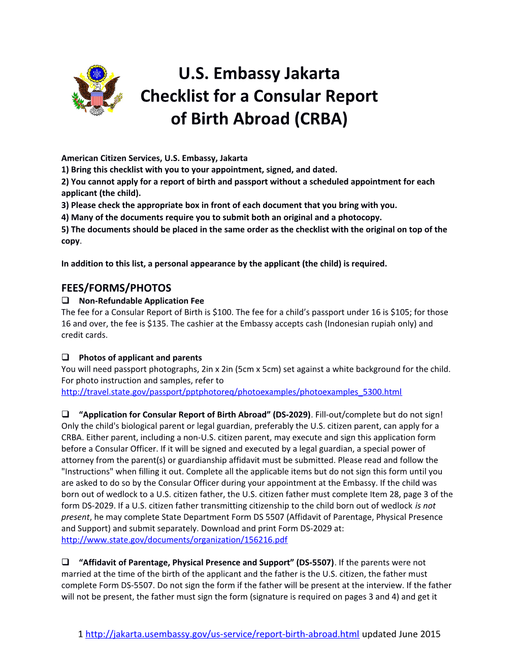 Checklist for a Consular Report
