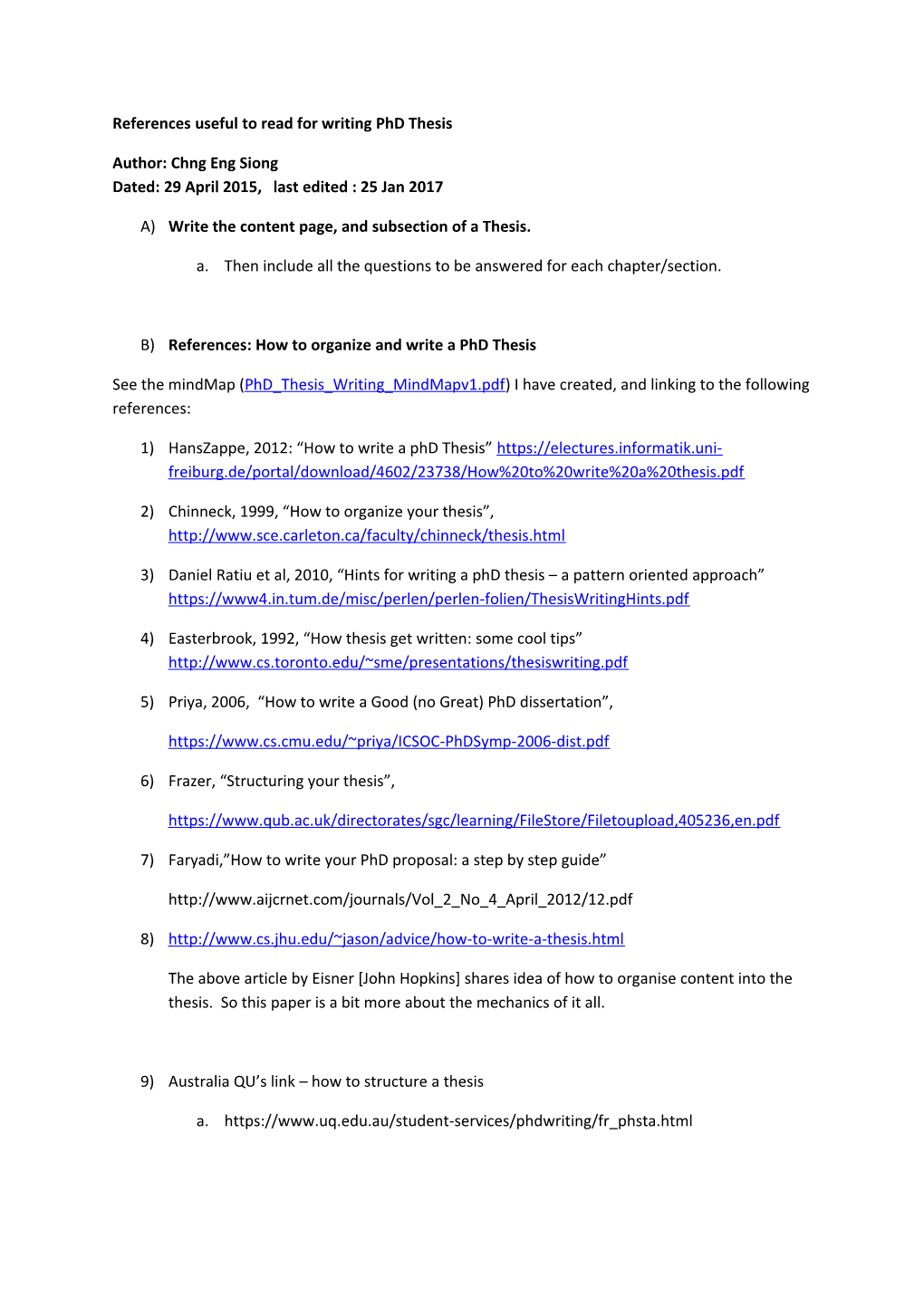 References Useful to Read for Writing Phd Thesis