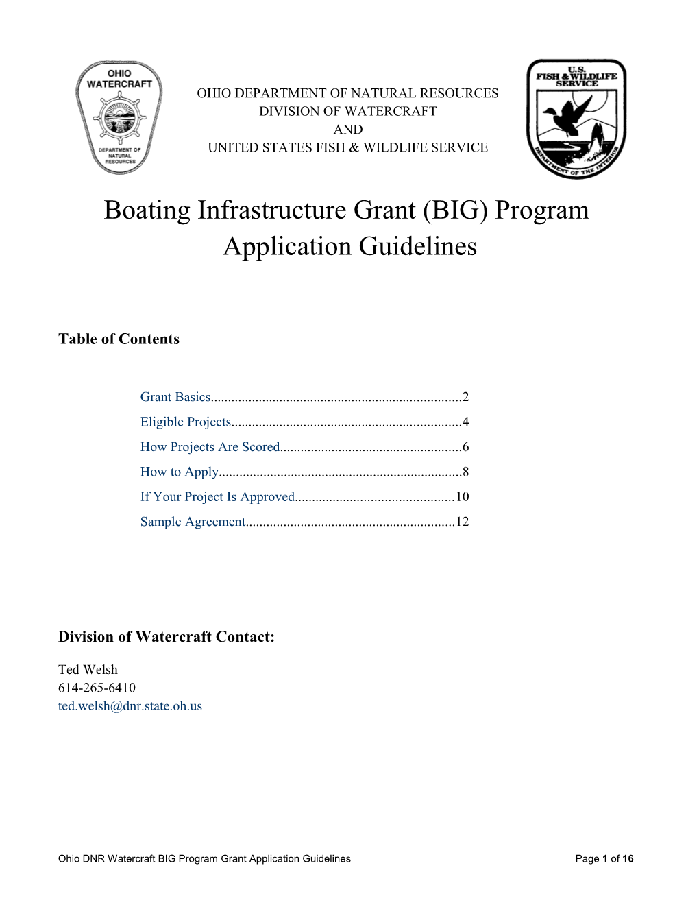 Boating Infrastructuregrant(BIG) Program Application Guidelines