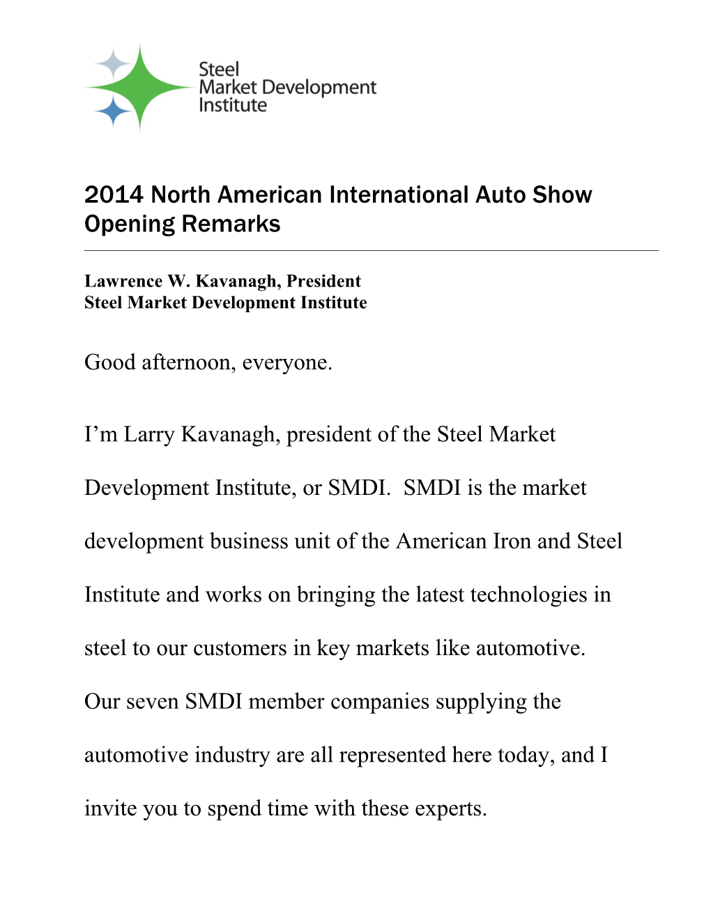 2014 North American International Auto Show Opening Remarks