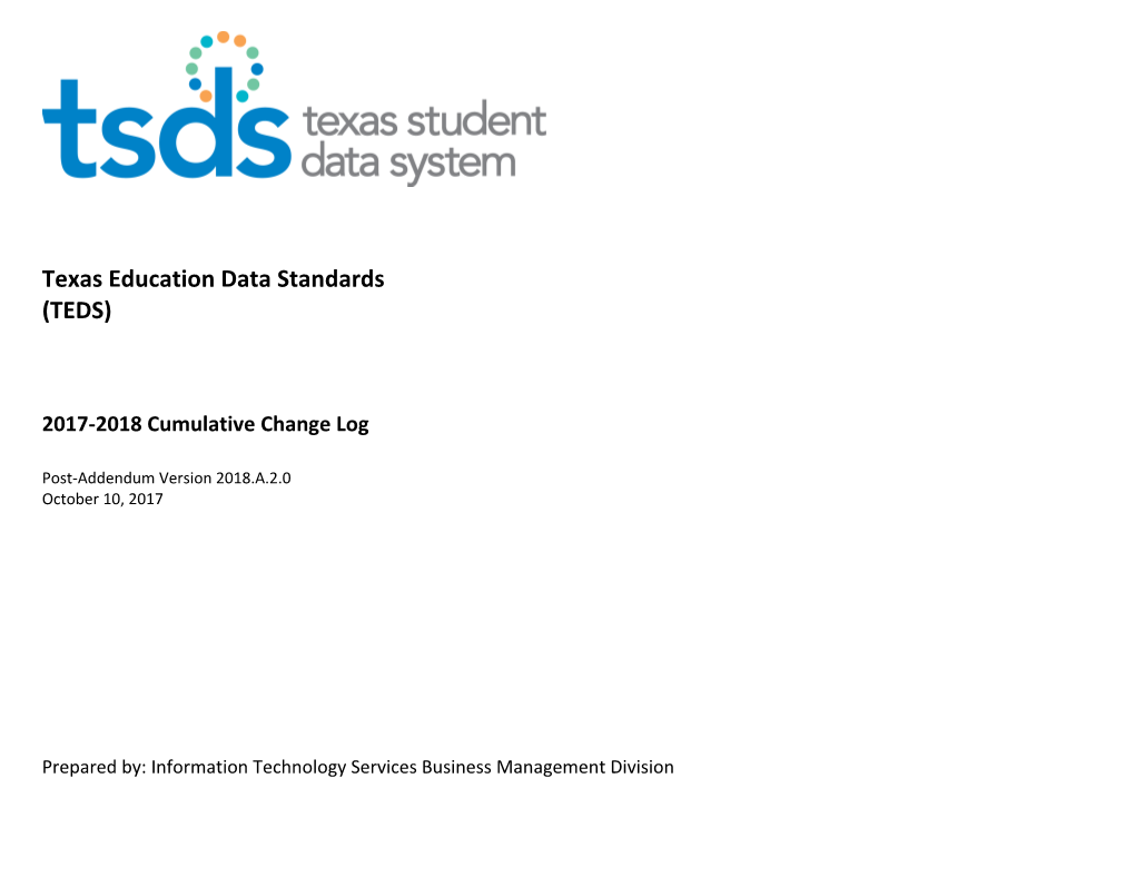 TSDS TEDS 2017-2018 Change Log