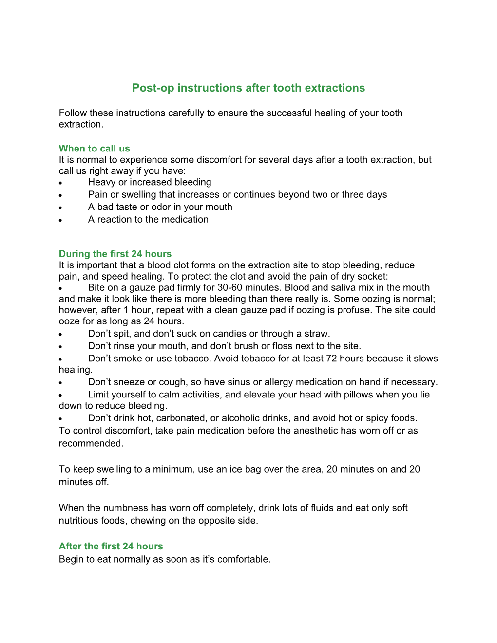 Post-Op Instructions After Tooth Extractions