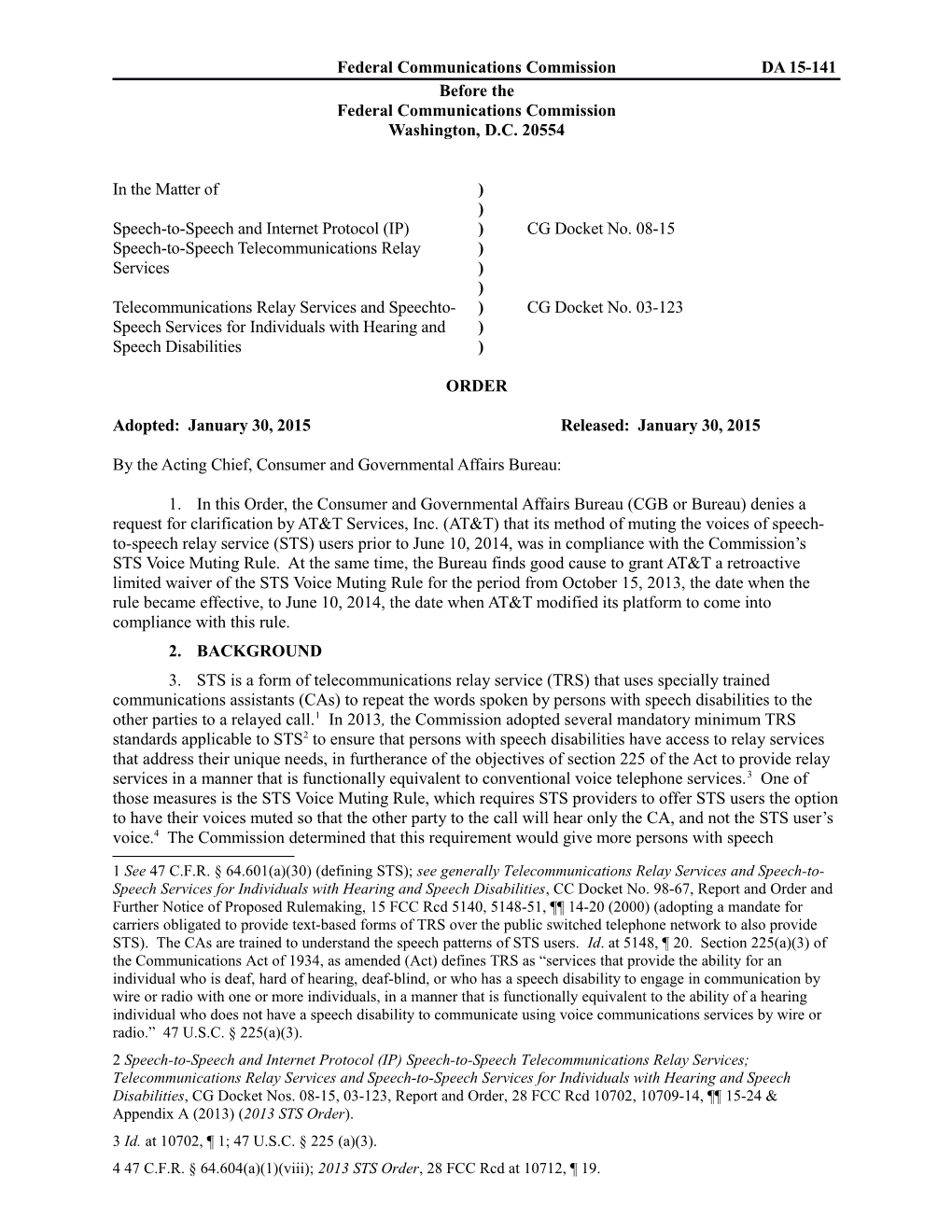 Federal Communications Commissionda 15-141