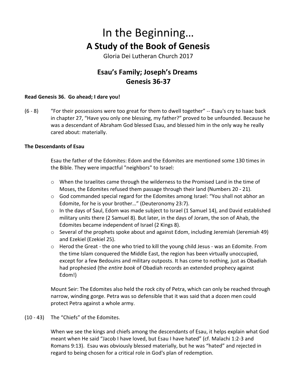 A Study of the Book of Genesis