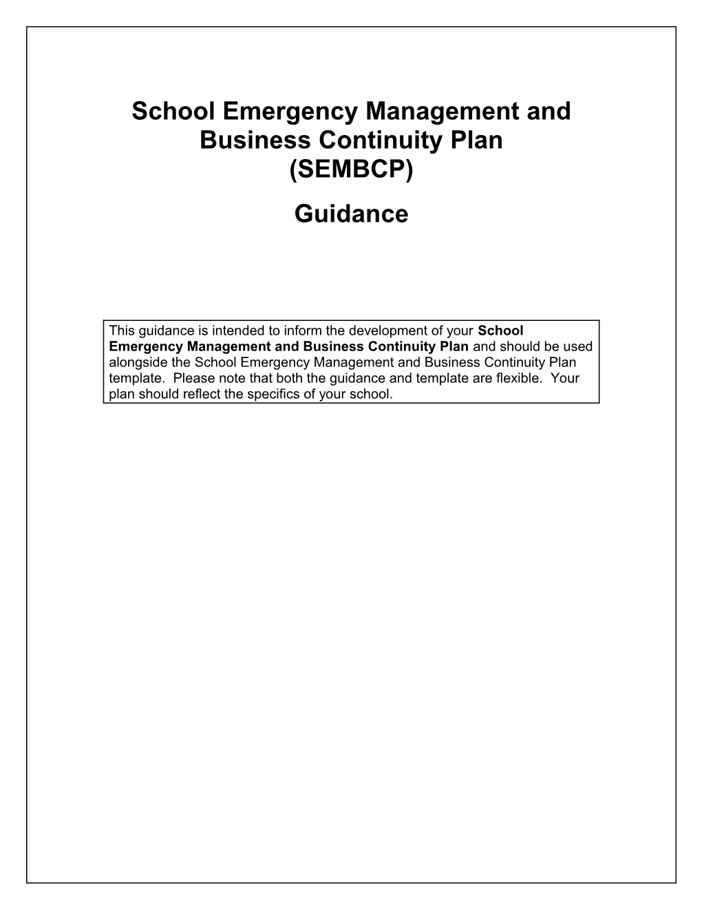 School Emergency Management and Business Continuity Plan