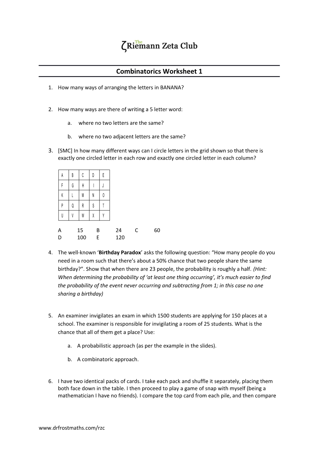 Combinatorics Worksheet 1