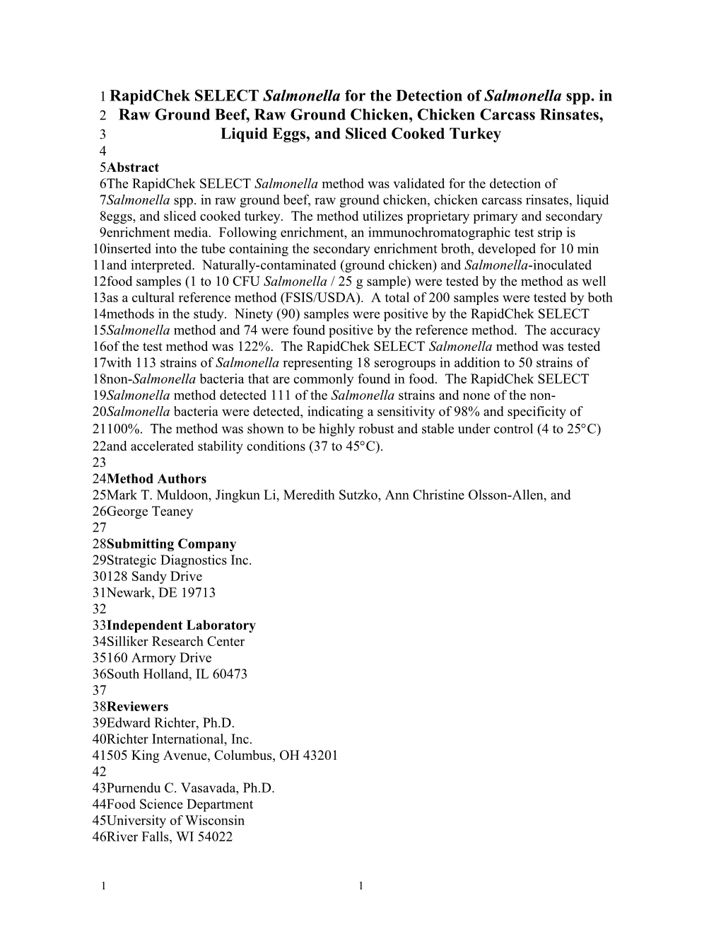 Appendix 1: Method Validation Study Report Format Example