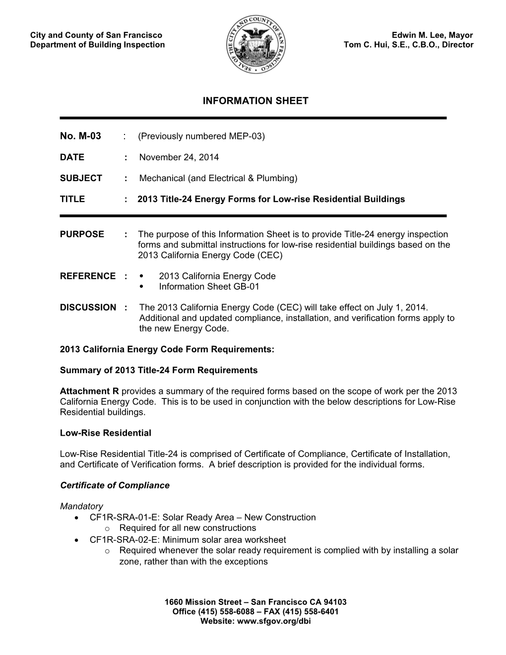 TITLE: 2013 Title-24 Energy Forms for Low-Rise Residentialbuildings