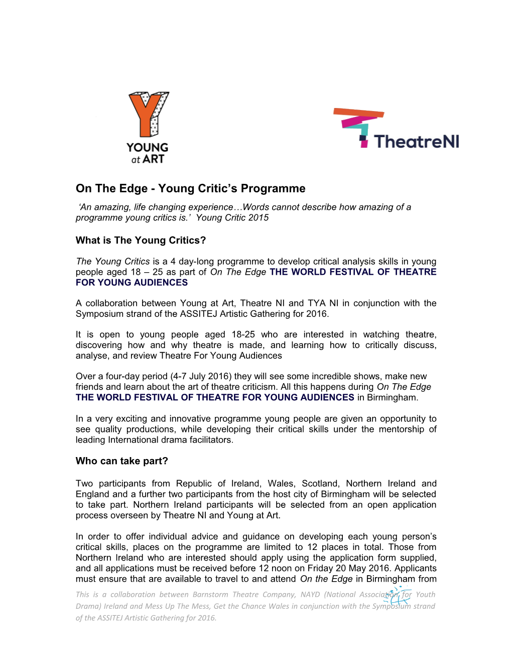 On the Edge - Young Critic S Programme