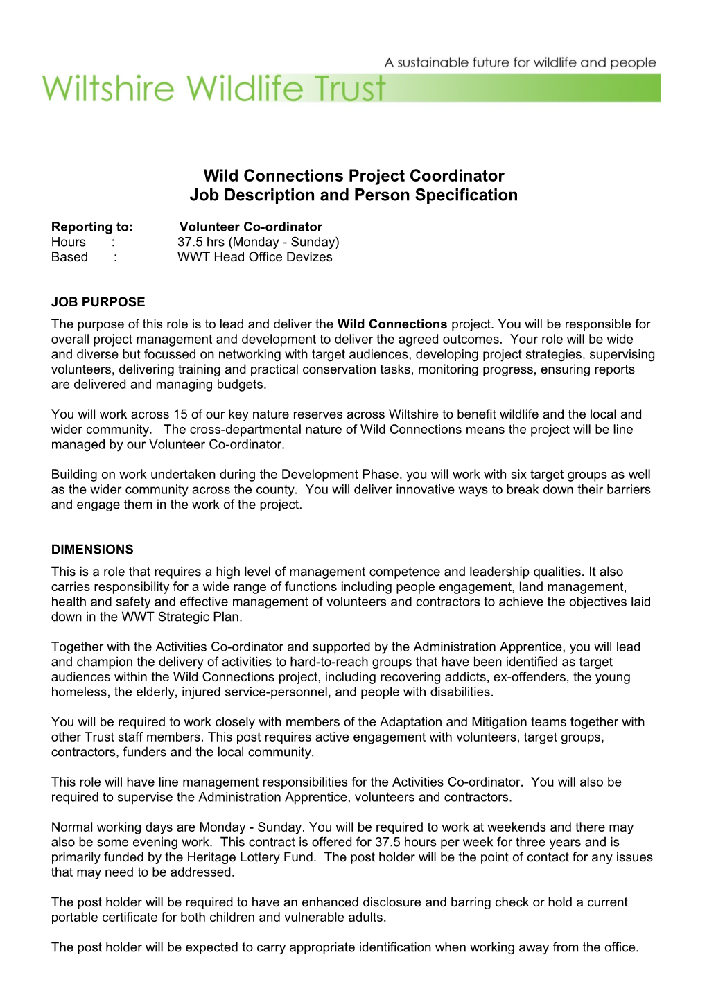 Wild Connections Project Coordinator
