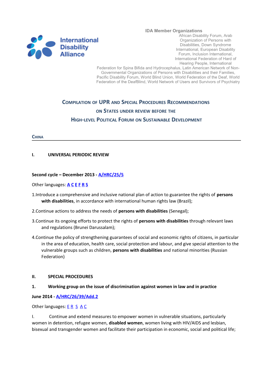 Compilationof UPR and Special Procedures Recommendations