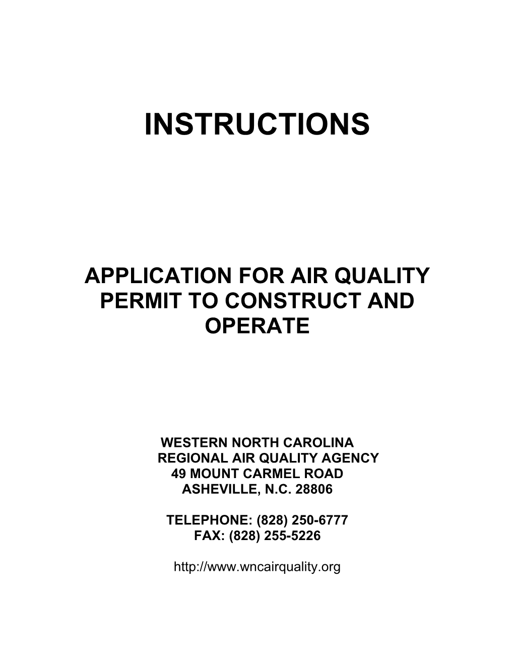 Application for Air Quality Permit