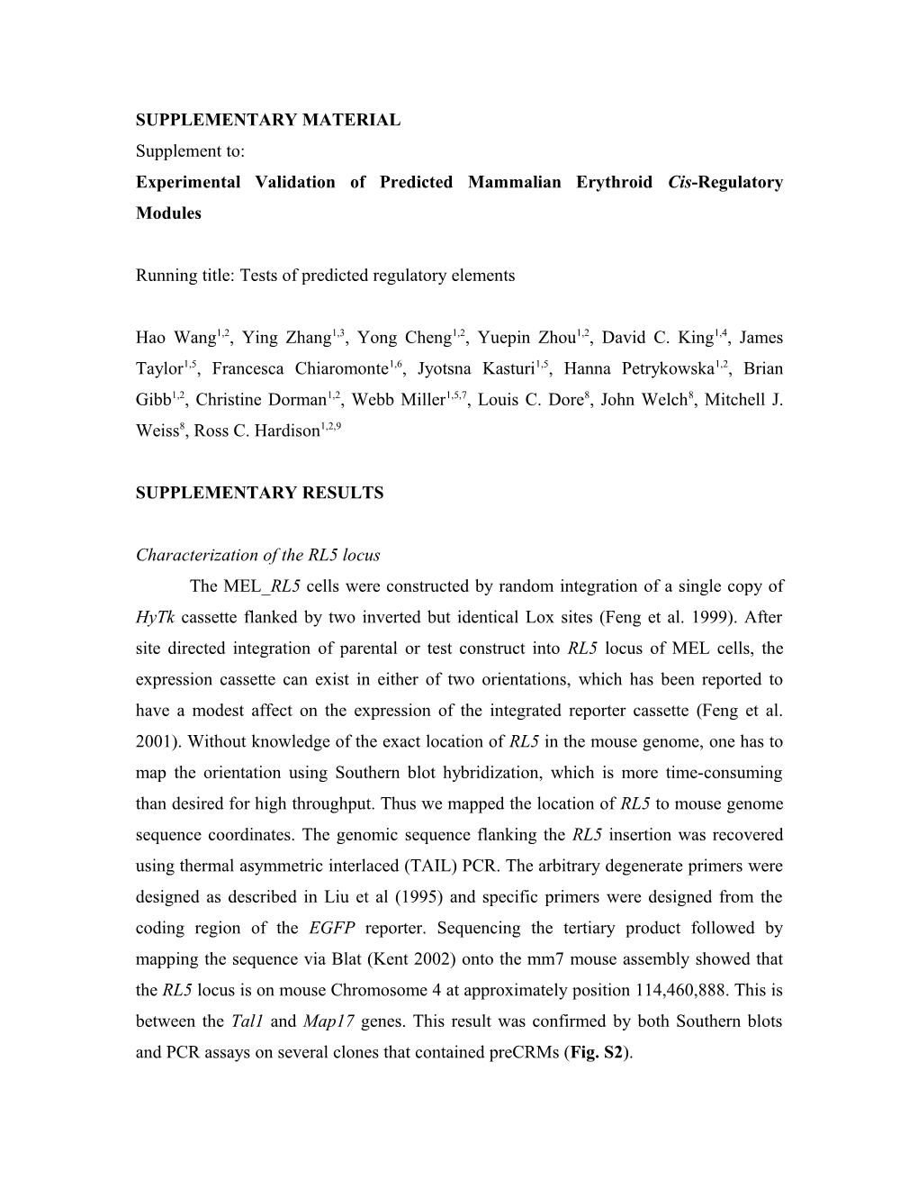 Experimental Validation of Predicted Mammalian Erythroid Cis-Regulatory Modules