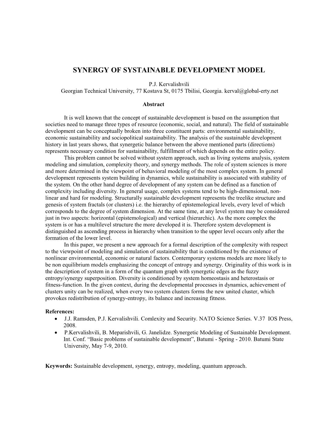 Synergetic Modeling of Sustainable Development