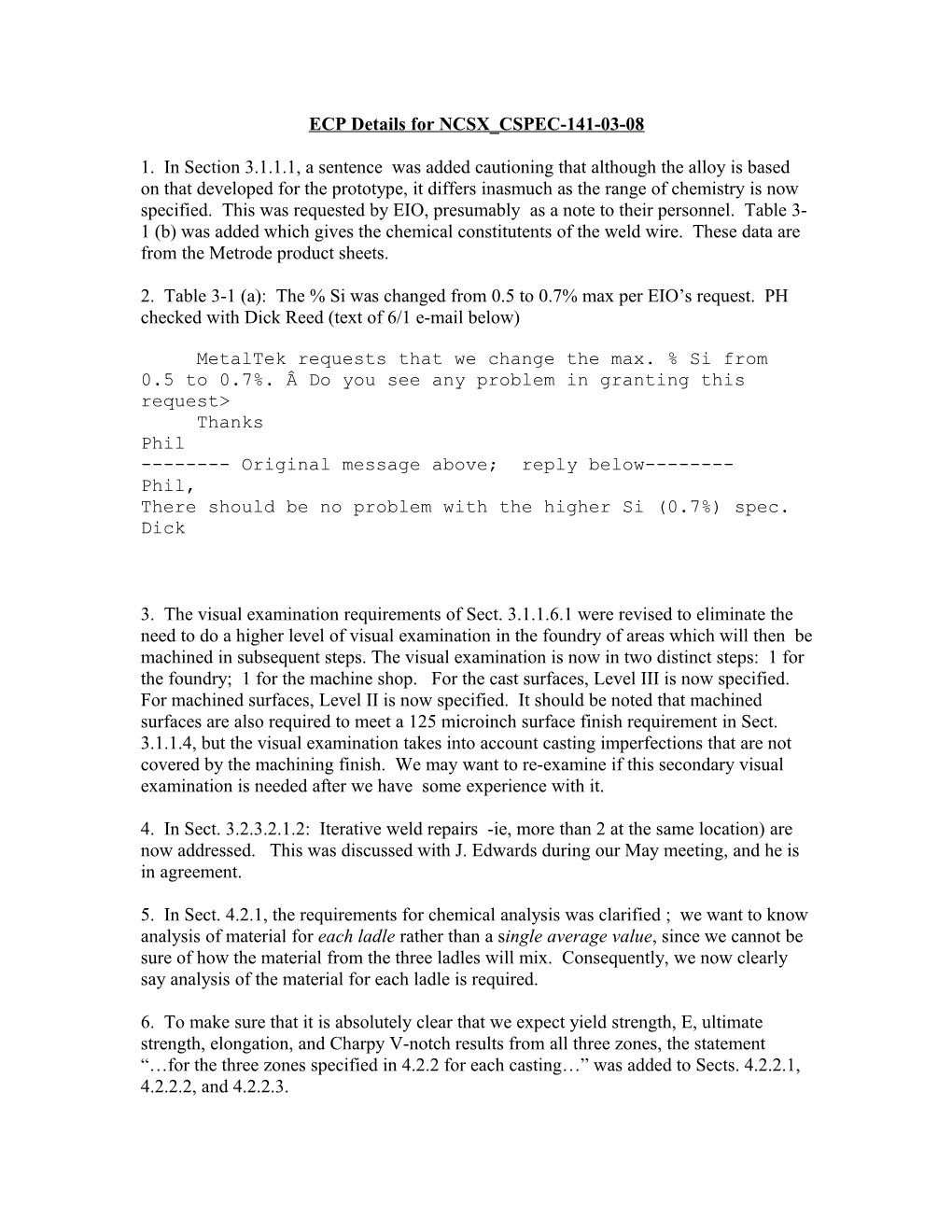 ECP Details for NCSX CSPEC-141-03-08