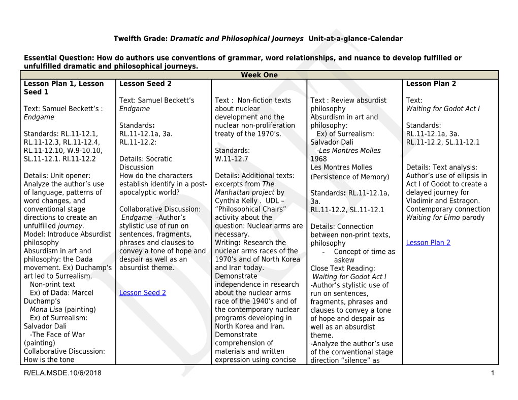 ELA Unit At-A-Glance Organizer