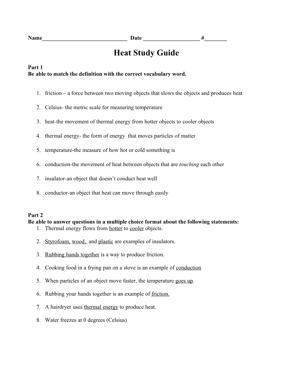 Heat Study Guide