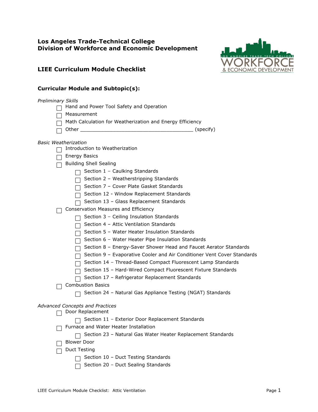LIEE Curriculum Module Checklist