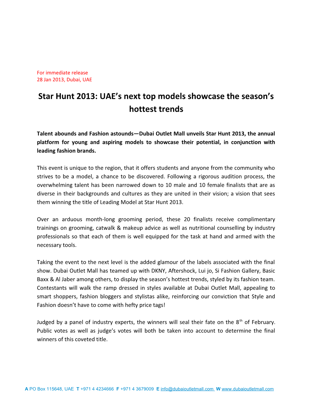 Star Hunt 2013: UAE S Next Top Models Showcase the Season S Hottest Trends