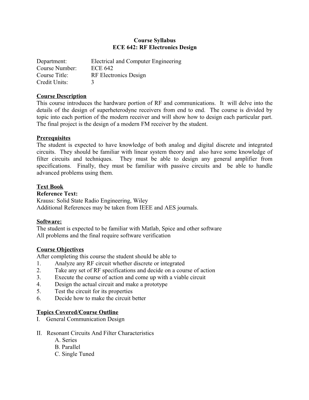 ECE 642: RF Electronics Design